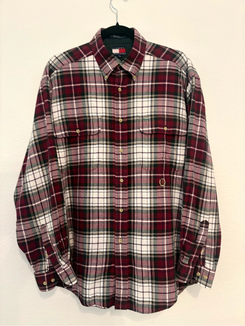 Vintage•Tommy Hilfiger Men’s Plaid Button Down Shirt M 100% Cotton Flannel Style